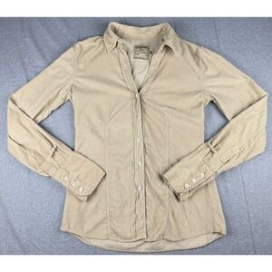 0039 Italy Womens Beige Corduroy Button Front Shirt Size Small